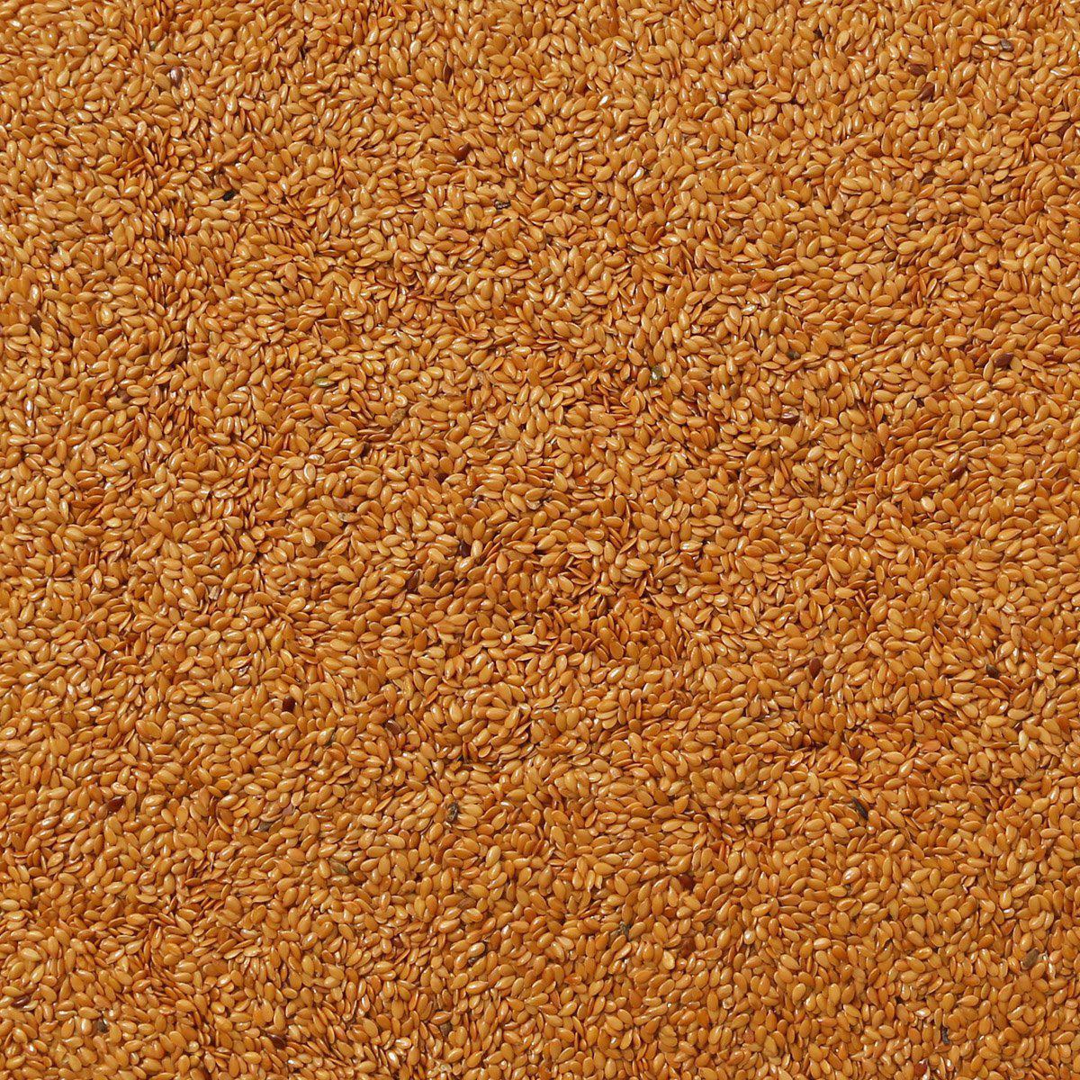 Certified organic golden flax seeds rich in omega-3 and fiber, grown in Saskatchewan