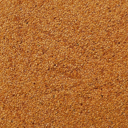 Certified organic golden flax seeds rich in omega-3 and fiber, grown in Saskatchewan